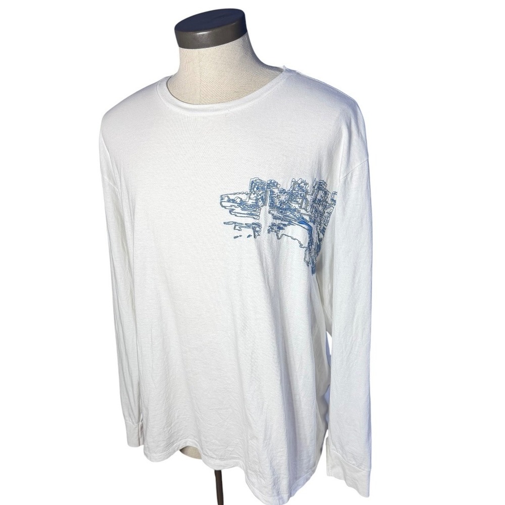 Polo Jeans Co Ralph Lauren Mens XL White Long Sleeve Embroidered Skyline T-Shirt